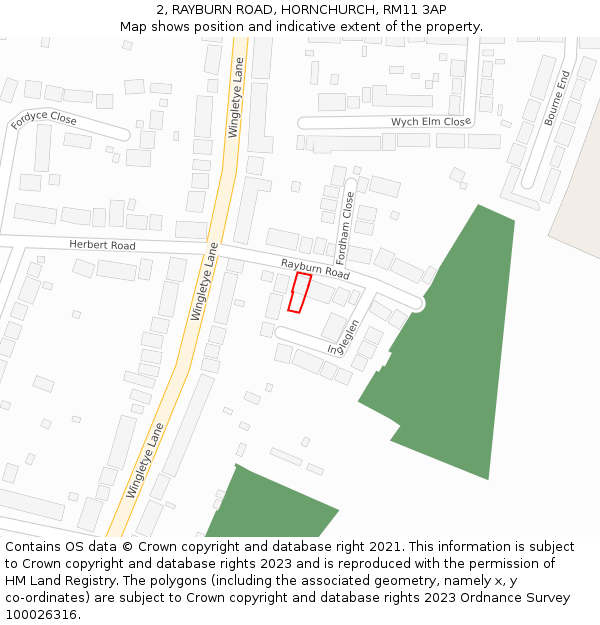 2, RAYBURN ROAD, HORNCHURCH, RM11 3AP: Location map and indicative extent of plot