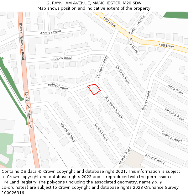 2, RAYNHAM AVENUE, MANCHESTER, M20 6BW: Location map and indicative extent of plot
