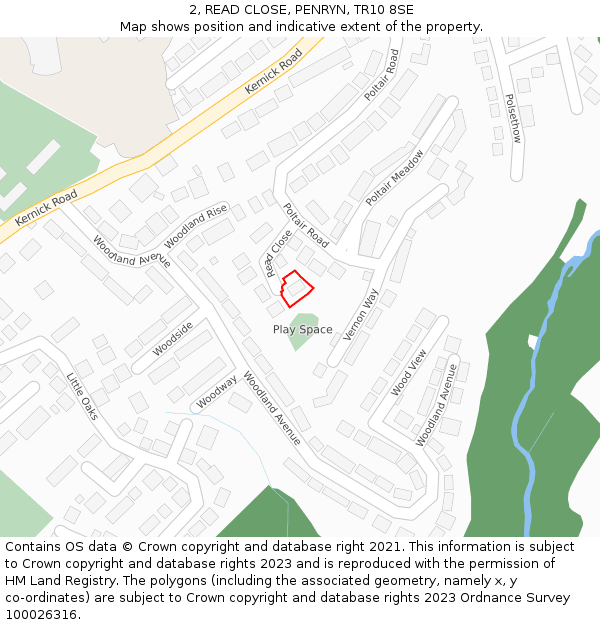 2, READ CLOSE, PENRYN, TR10 8SE: Location map and indicative extent of plot