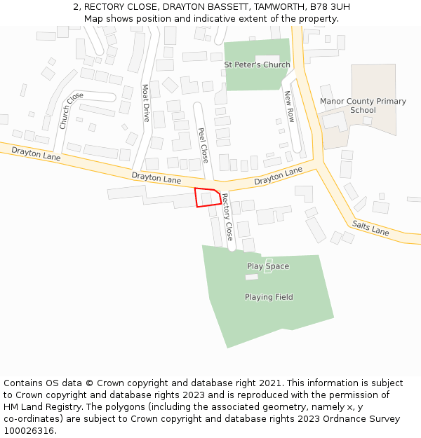 2, RECTORY CLOSE, DRAYTON BASSETT, TAMWORTH, B78 3UH: Location map and indicative extent of plot