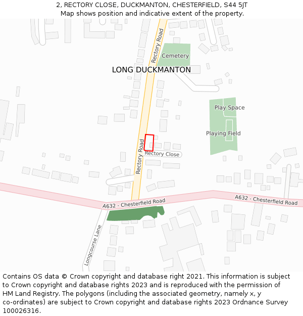 2, RECTORY CLOSE, DUCKMANTON, CHESTERFIELD, S44 5JT: Location map and indicative extent of plot