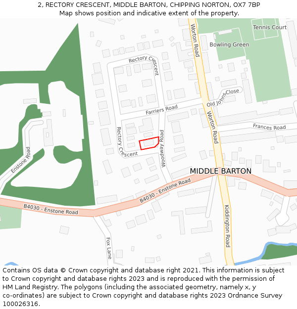 2, RECTORY CRESCENT, MIDDLE BARTON, CHIPPING NORTON, OX7 7BP: Location map and indicative extent of plot