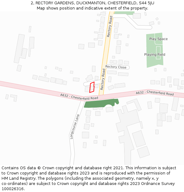 2, RECTORY GARDENS, DUCKMANTON, CHESTERFIELD, S44 5JU: Location map and indicative extent of plot