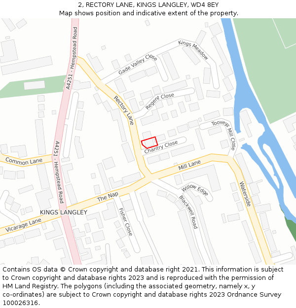 2, RECTORY LANE, KINGS LANGLEY, WD4 8EY: Location map and indicative extent of plot