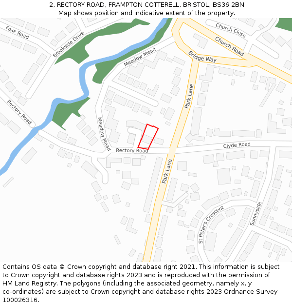 2, RECTORY ROAD, FRAMPTON COTTERELL, BRISTOL, BS36 2BN: Location map and indicative extent of plot