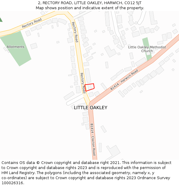 2, RECTORY ROAD, LITTLE OAKLEY, HARWICH, CO12 5JT: Location map and indicative extent of plot