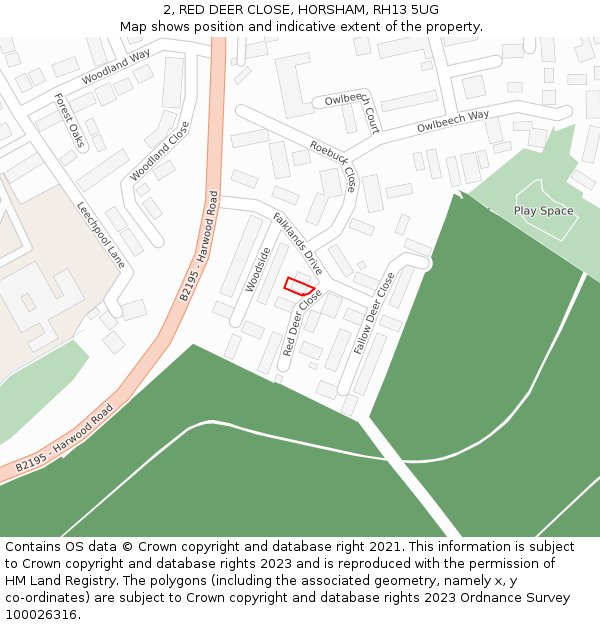 2, RED DEER CLOSE, HORSHAM, RH13 5UG: Location map and indicative extent of plot