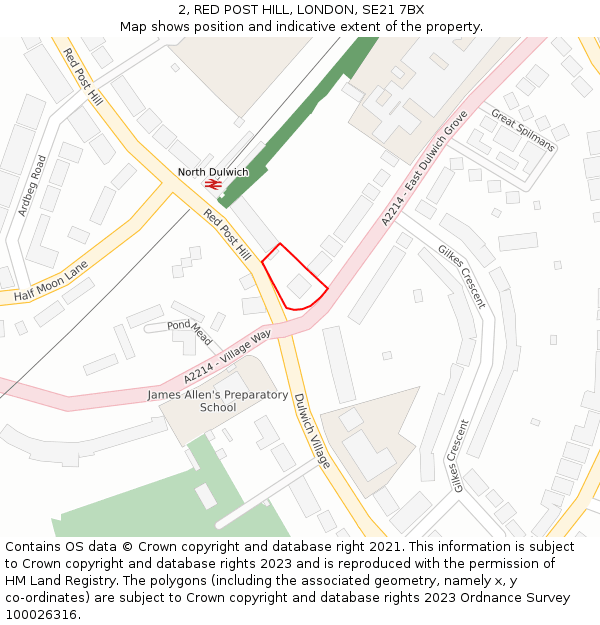 2, RED POST HILL, LONDON, SE21 7BX: Location map and indicative extent of plot