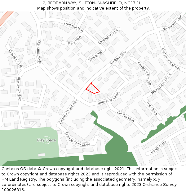 2, REDBARN WAY, SUTTON-IN-ASHFIELD, NG17 1LL: Location map and indicative extent of plot