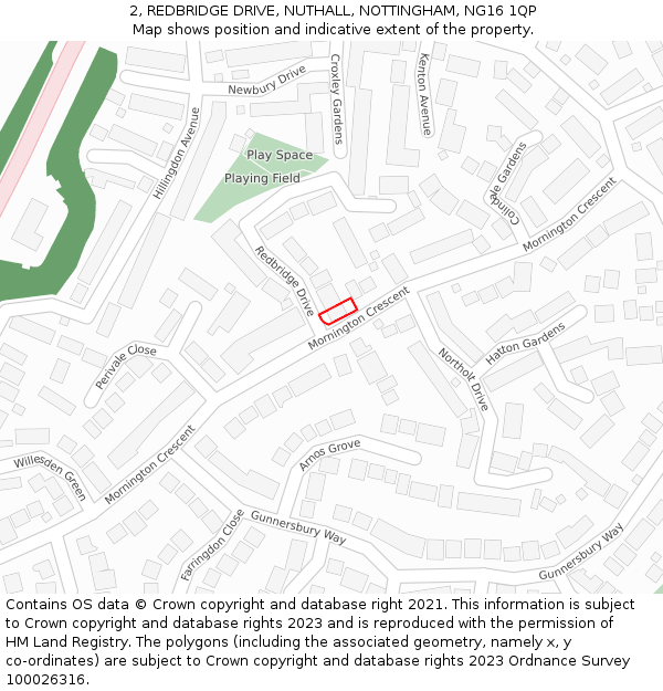 2, REDBRIDGE DRIVE, NUTHALL, NOTTINGHAM, NG16 1QP: Location map and indicative extent of plot