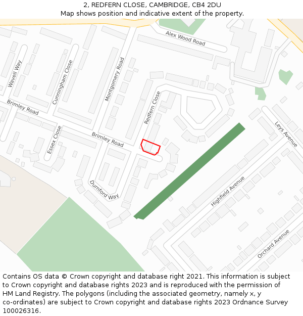 2, REDFERN CLOSE, CAMBRIDGE, CB4 2DU: Location map and indicative extent of plot