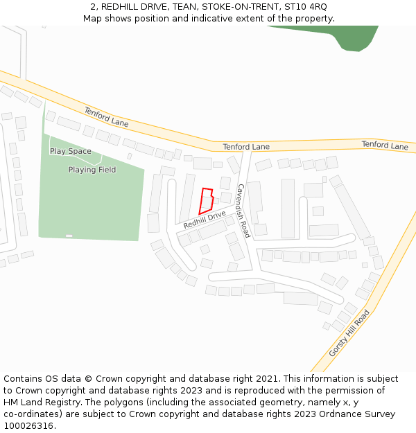 2, REDHILL DRIVE, TEAN, STOKE-ON-TRENT, ST10 4RQ: Location map and indicative extent of plot