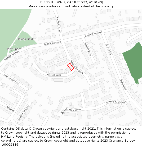 2, REDHILL WALK, CASTLEFORD, WF10 4SJ: Location map and indicative extent of plot