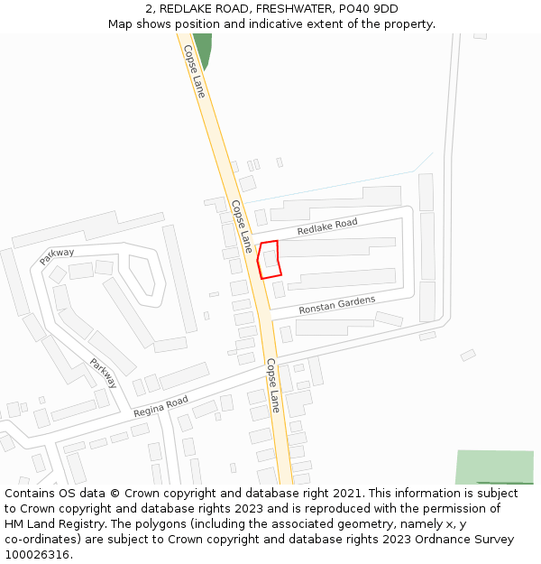 2, REDLAKE ROAD, FRESHWATER, PO40 9DD: Location map and indicative extent of plot