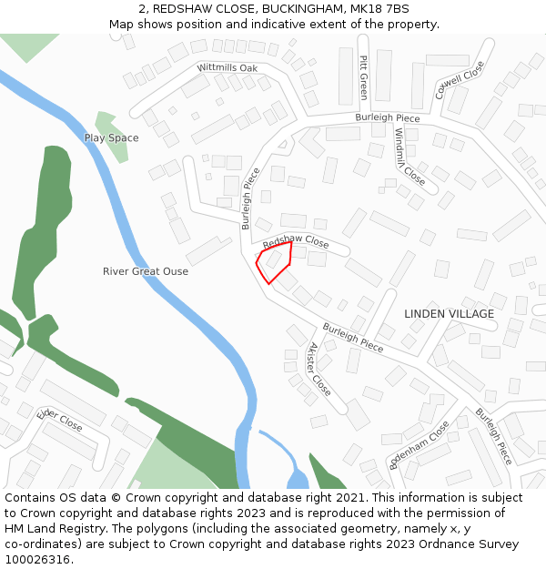 2, REDSHAW CLOSE, BUCKINGHAM, MK18 7BS: Location map and indicative extent of plot