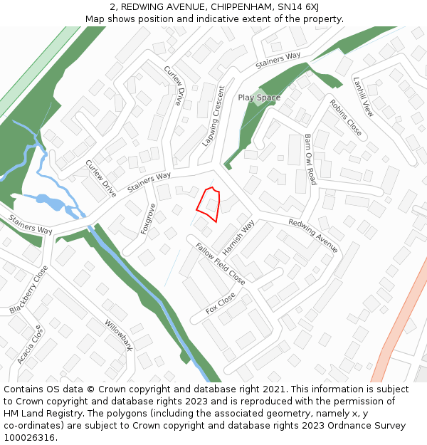 2, REDWING AVENUE, CHIPPENHAM, SN14 6XJ: Location map and indicative extent of plot