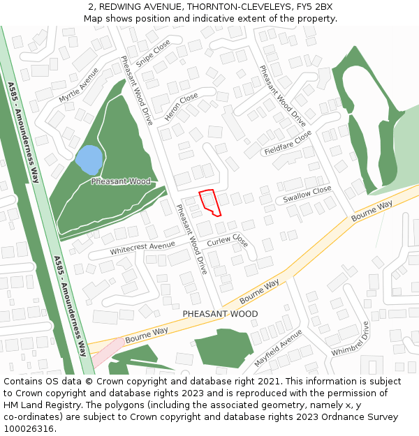 2, REDWING AVENUE, THORNTON-CLEVELEYS, FY5 2BX: Location map and indicative extent of plot