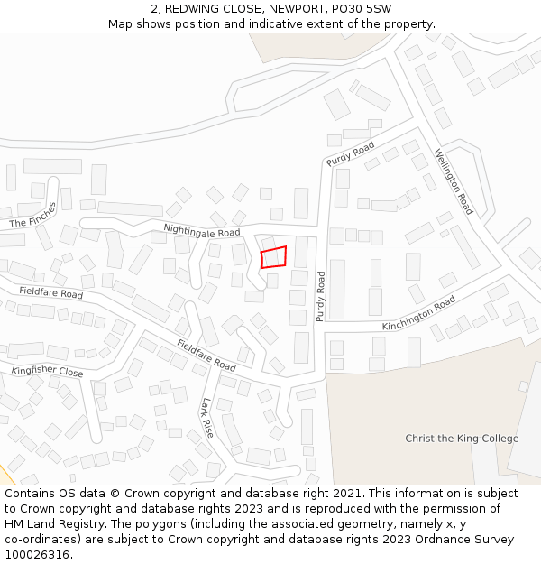2, REDWING CLOSE, NEWPORT, PO30 5SW: Location map and indicative extent of plot