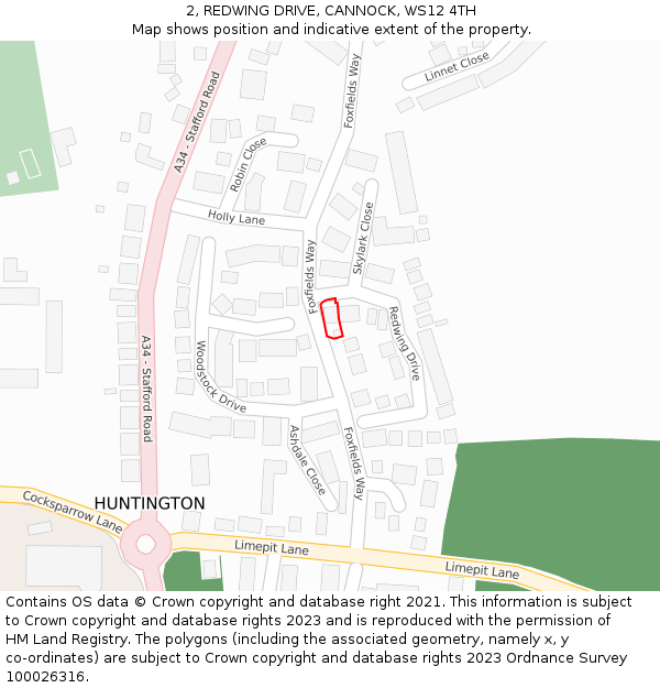 2, REDWING DRIVE, CANNOCK, WS12 4TH: Location map and indicative extent of plot