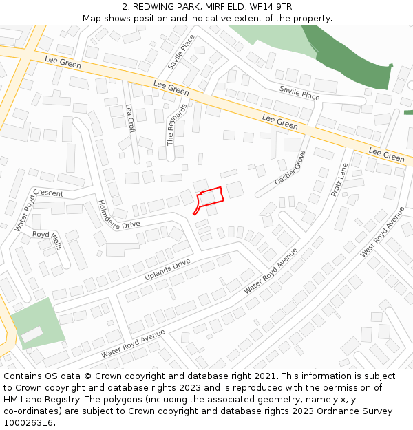 2, REDWING PARK, MIRFIELD, WF14 9TR: Location map and indicative extent of plot