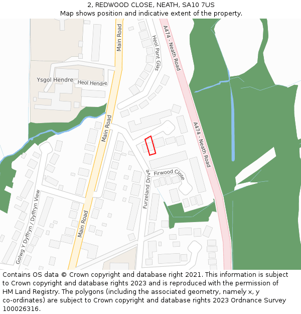 2, REDWOOD CLOSE, NEATH, SA10 7US: Location map and indicative extent of plot