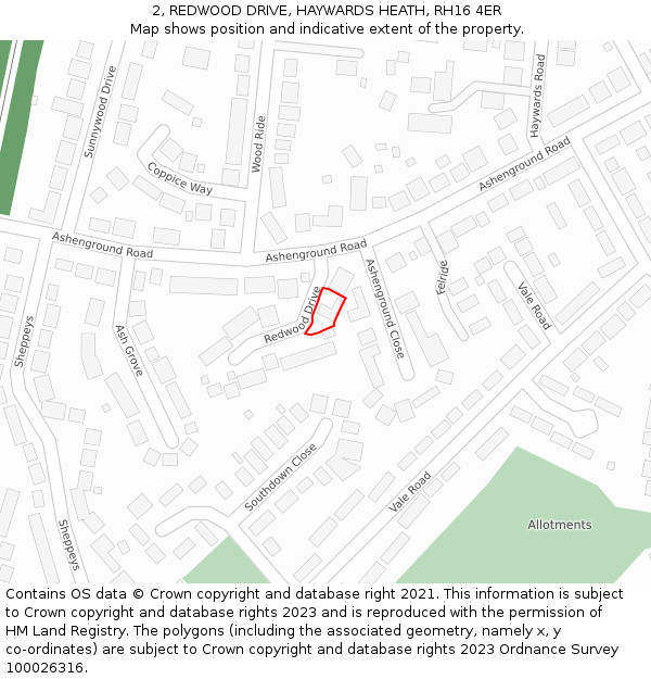 2, REDWOOD DRIVE, HAYWARDS HEATH, RH16 4ER: Location map and indicative extent of plot