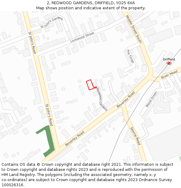 2, REDWOOD GARDENS, DRIFFIELD, YO25 6XA: Location map and indicative extent of plot
