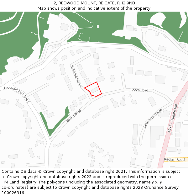 2, REDWOOD MOUNT, REIGATE, RH2 9NB: Location map and indicative extent of plot