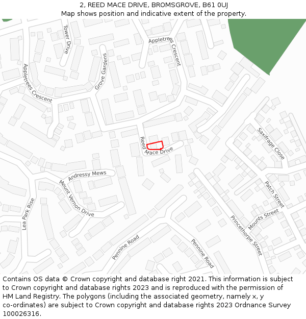 2, REED MACE DRIVE, BROMSGROVE, B61 0UJ: Location map and indicative extent of plot