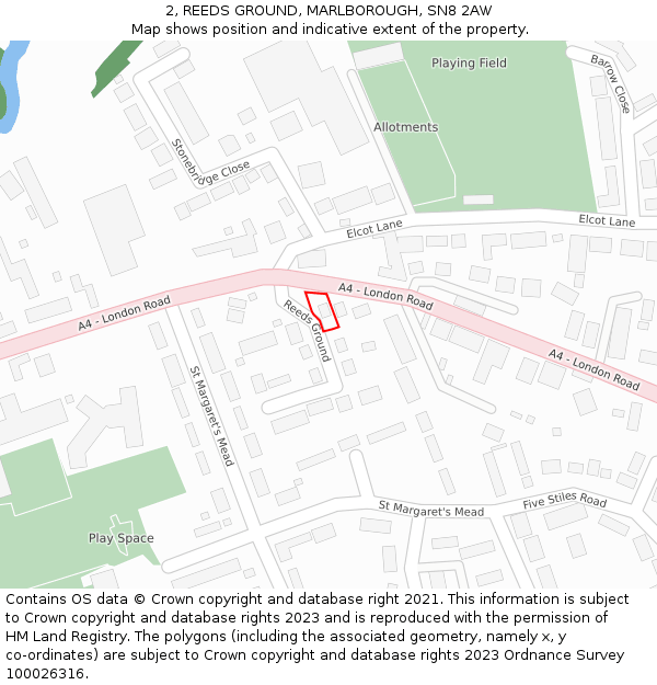 2, REEDS GROUND, MARLBOROUGH, SN8 2AW: Location map and indicative extent of plot
