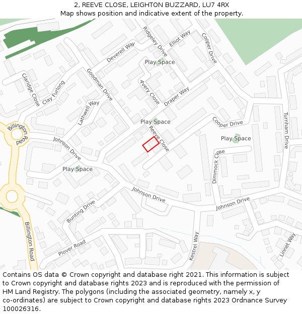 2, REEVE CLOSE, LEIGHTON BUZZARD, LU7 4RX: Location map and indicative extent of plot