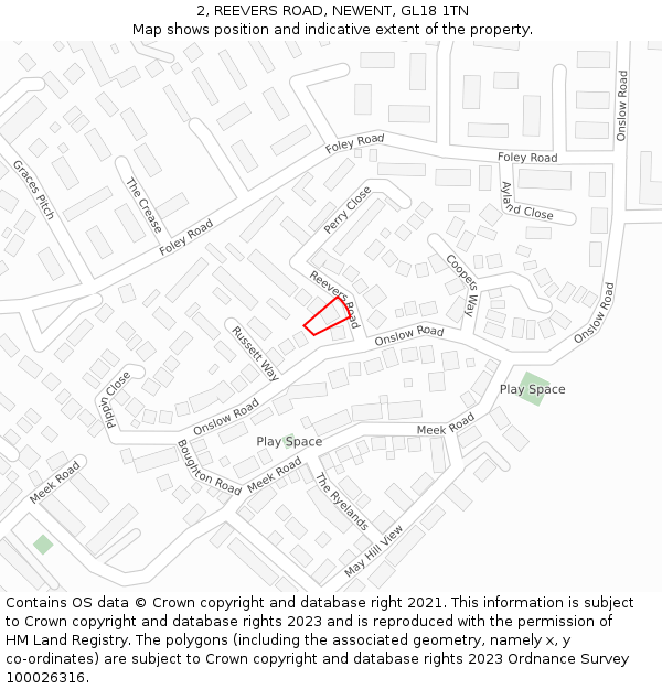 2, REEVERS ROAD, NEWENT, GL18 1TN: Location map and indicative extent of plot