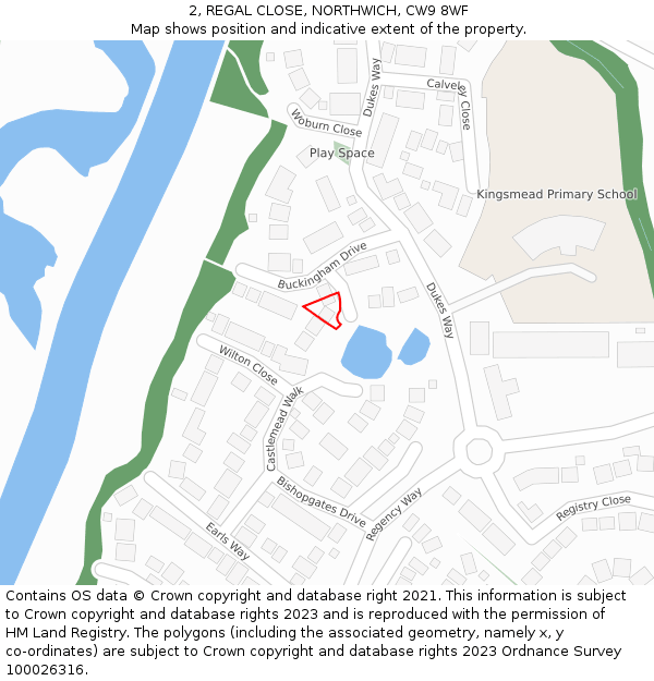 2, REGAL CLOSE, NORTHWICH, CW9 8WF: Location map and indicative extent of plot