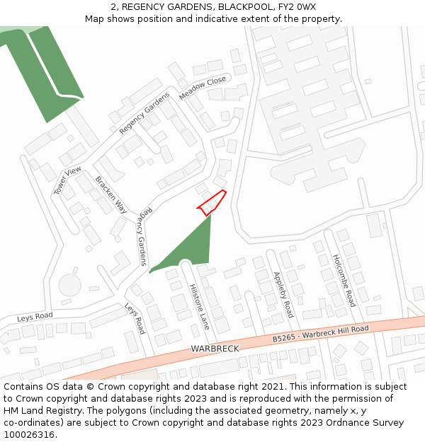 2, REGENCY GARDENS, BLACKPOOL, FY2 0WX: Location map and indicative extent of plot