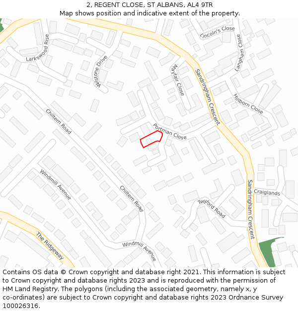 2, REGENT CLOSE, ST ALBANS, AL4 9TR: Location map and indicative extent of plot