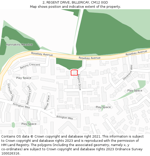 2, REGENT DRIVE, BILLERICAY, CM12 0GD: Location map and indicative extent of plot