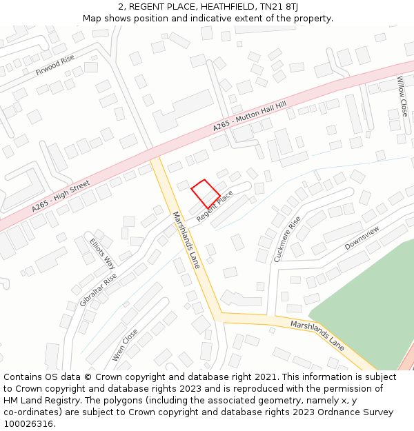 2, REGENT PLACE, HEATHFIELD, TN21 8TJ: Location map and indicative extent of plot