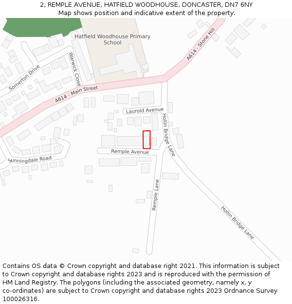 2, REMPLE AVENUE, HATFIELD WOODHOUSE, DONCASTER, DN7 6NY: Location map and indicative extent of plot