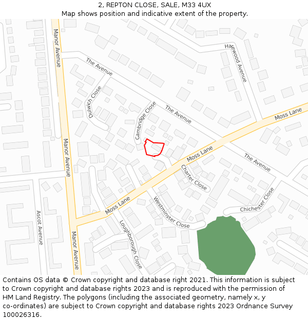 2, REPTON CLOSE, SALE, M33 4UX: Location map and indicative extent of plot