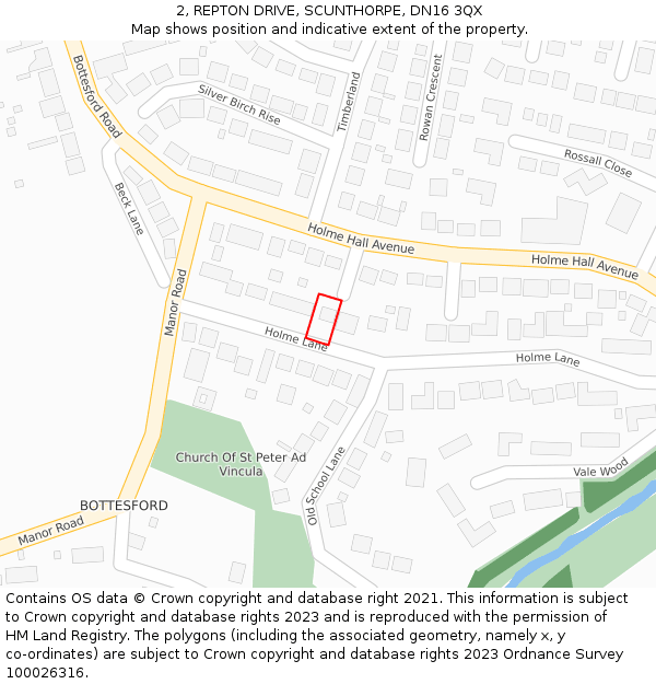 2, REPTON DRIVE, SCUNTHORPE, DN16 3QX: Location map and indicative extent of plot