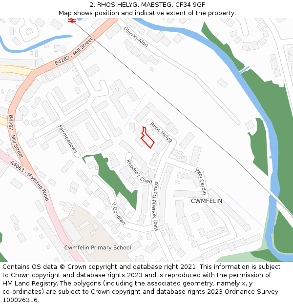 2, RHOS HELYG, MAESTEG, CF34 9GF: Location map and indicative extent of plot