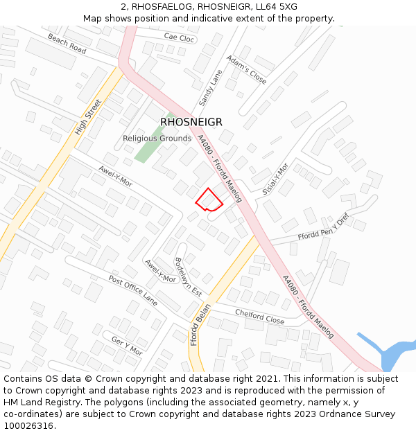 2, RHOSFAELOG, RHOSNEIGR, LL64 5XG: Location map and indicative extent of plot