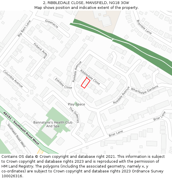 2, RIBBLEDALE CLOSE, MANSFIELD, NG18 3GW: Location map and indicative extent of plot