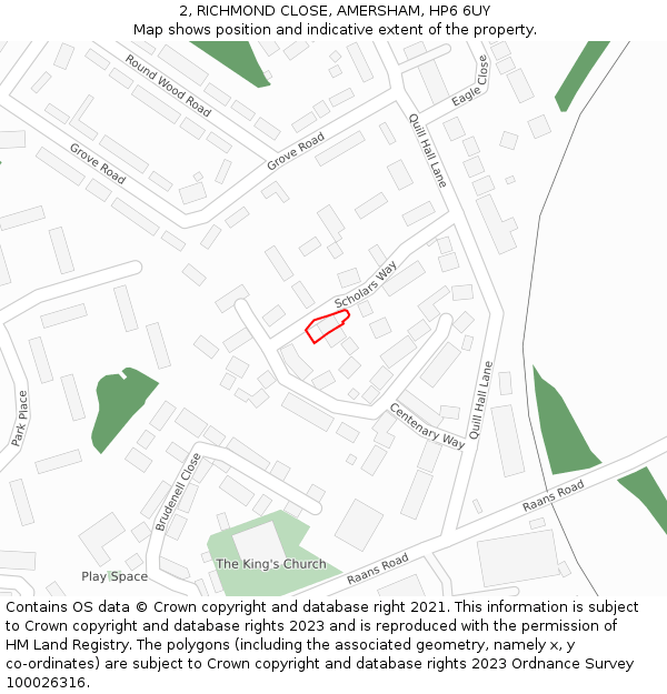 2, RICHMOND CLOSE, AMERSHAM, HP6 6UY: Location map and indicative extent of plot