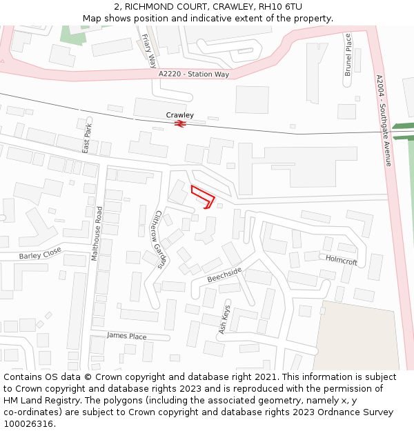 2, RICHMOND COURT, CRAWLEY, RH10 6TU: Location map and indicative extent of plot