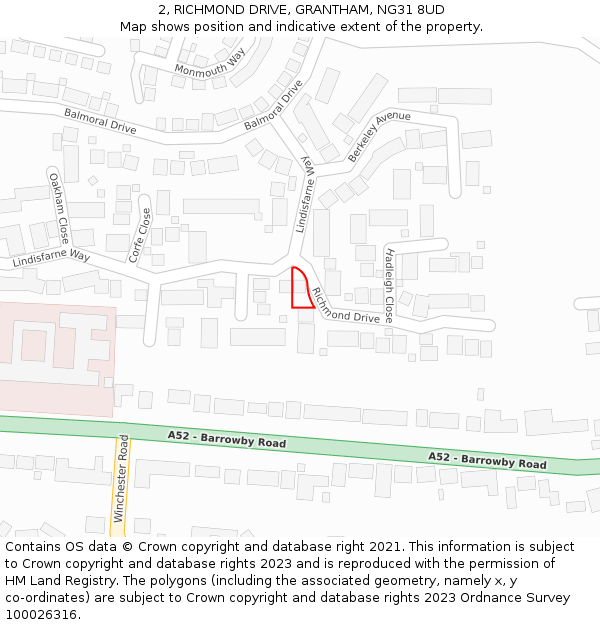 2, RICHMOND DRIVE, GRANTHAM, NG31 8UD: Location map and indicative extent of plot