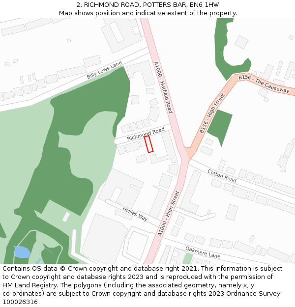 2, RICHMOND ROAD, POTTERS BAR, EN6 1HW: Location map and indicative extent of plot