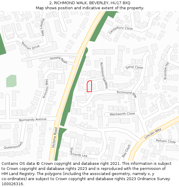 2, RICHMOND WALK, BEVERLEY, HU17 8XQ: Location map and indicative extent of plot