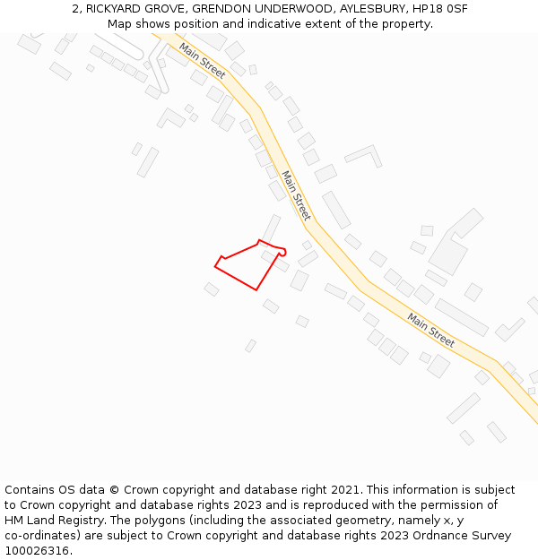 2, RICKYARD GROVE, GRENDON UNDERWOOD, AYLESBURY, HP18 0SF: Location map and indicative extent of plot