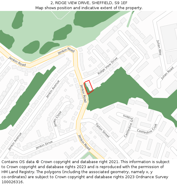 2, RIDGE VIEW DRIVE, SHEFFIELD, S9 1EF: Location map and indicative extent of plot